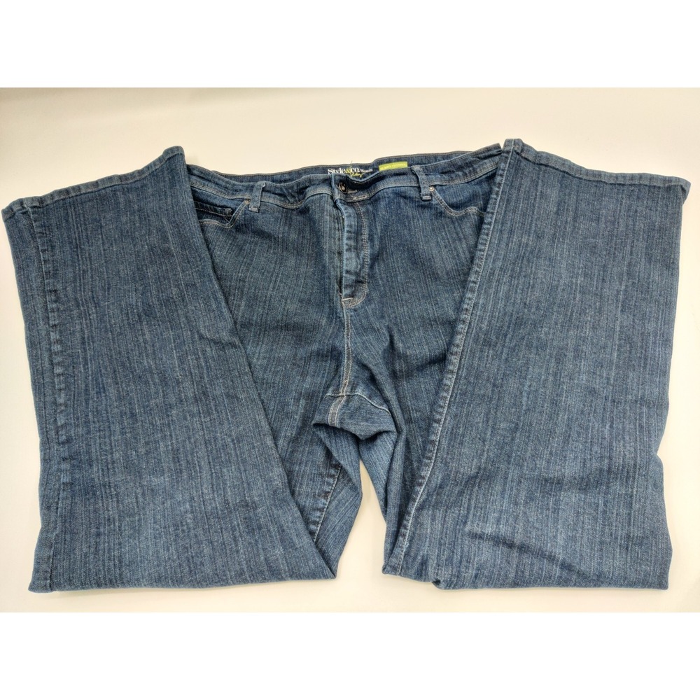 Style & Co Woman Tummy Control Straight Leg Jeans Medium Wash Blue Plus Size 18W